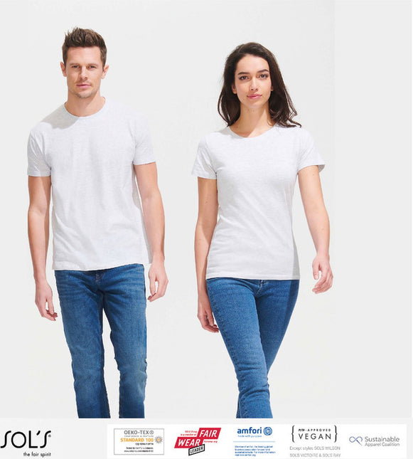 5 Pack Sol's Heren T-Shirt 100% biologisch katoen Ronde hals Zwart, Donker Grijs, Grijs / Lichtgrijs gemeleerd, wit