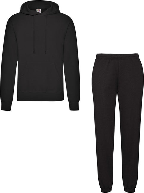 Fruit of the Loom Klassiek Joggingpak 2-delig Hoodie & Sweatpant Dames Heren Katoen Fleece Huispak Unisex Zwart