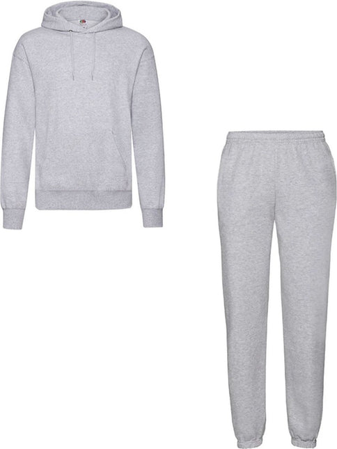 Fruit of the Loom Klassiek Joggingpak 2-delig Hoodie & Sweatpant Dames Heren Katoen Fleece Huispak Unisex Grijs