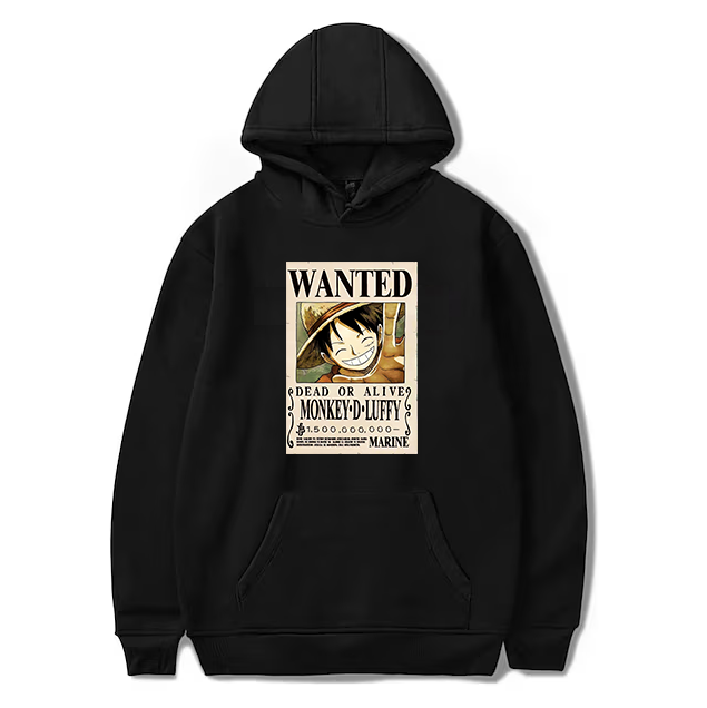 One Piece Hoodie Zwart luffy Wanted