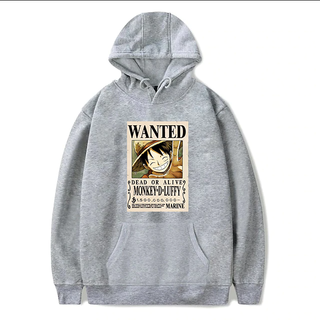 One Piece Hoodie Grijs luffy Wanted